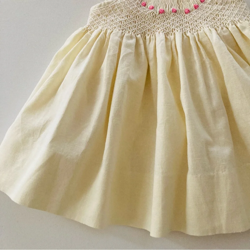 First Impressions Baby Girl 12 Months Yellow Smocked Linen Dress Spring Easter - Picture 8 of 8